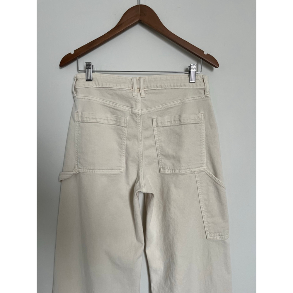 Beige Wide Leg Carpenter Pants High Rise Off White Raw Hem American Eagle Pants - Picture 7 of 7